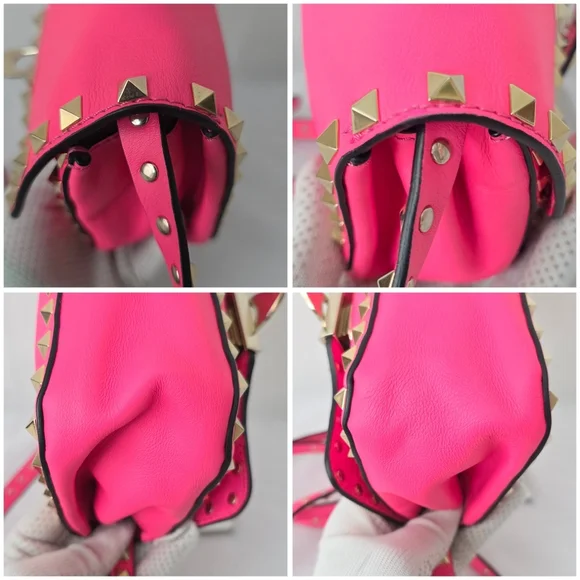 Auth Valentino Garavani Vitello Rockstud Flap Crossbody Bag - Picture 11 of 11